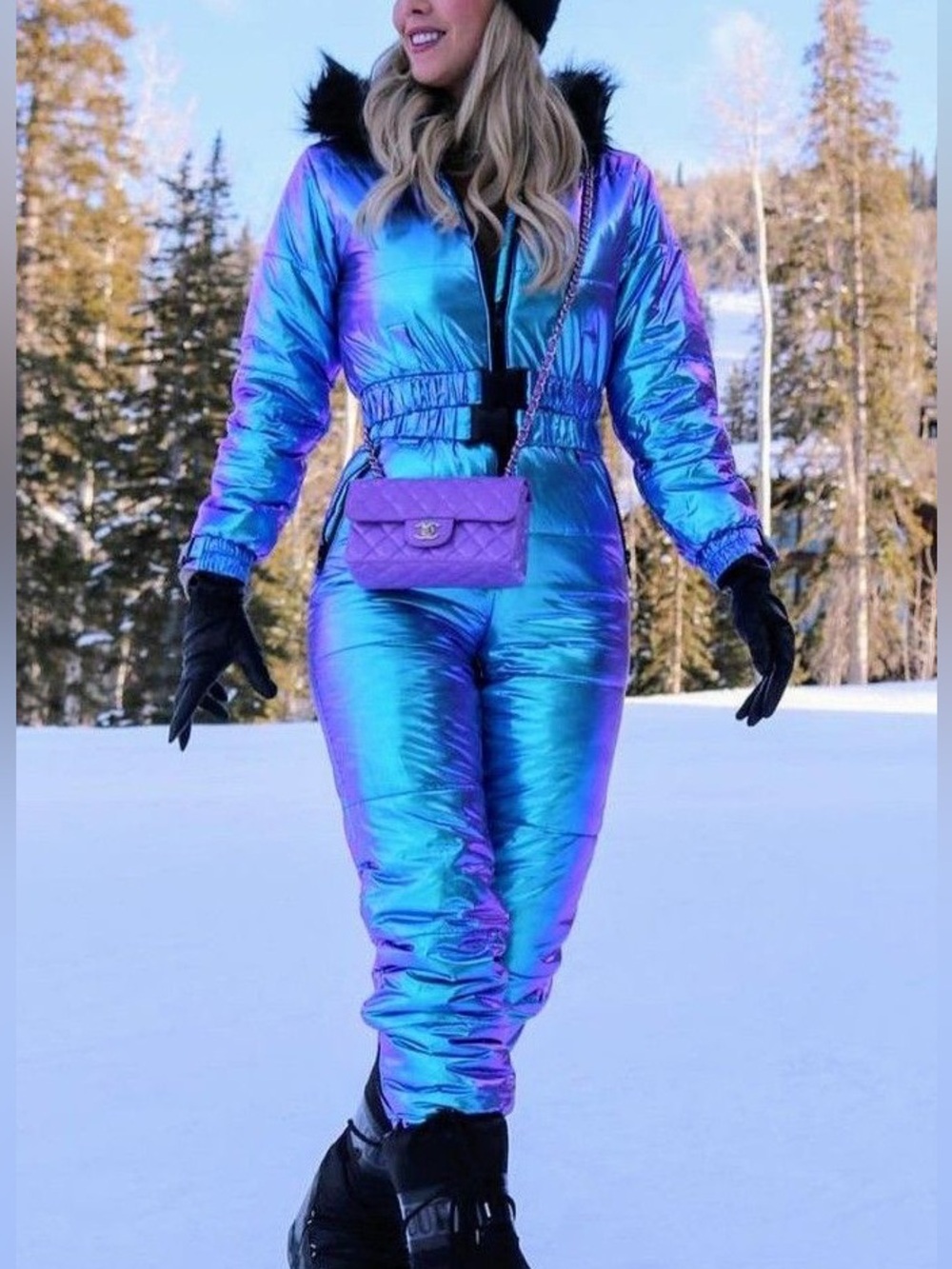 NWT Metallic Snowsuit Hologram Ski Jumpsuit Iridescent Holographic Shiny Gift